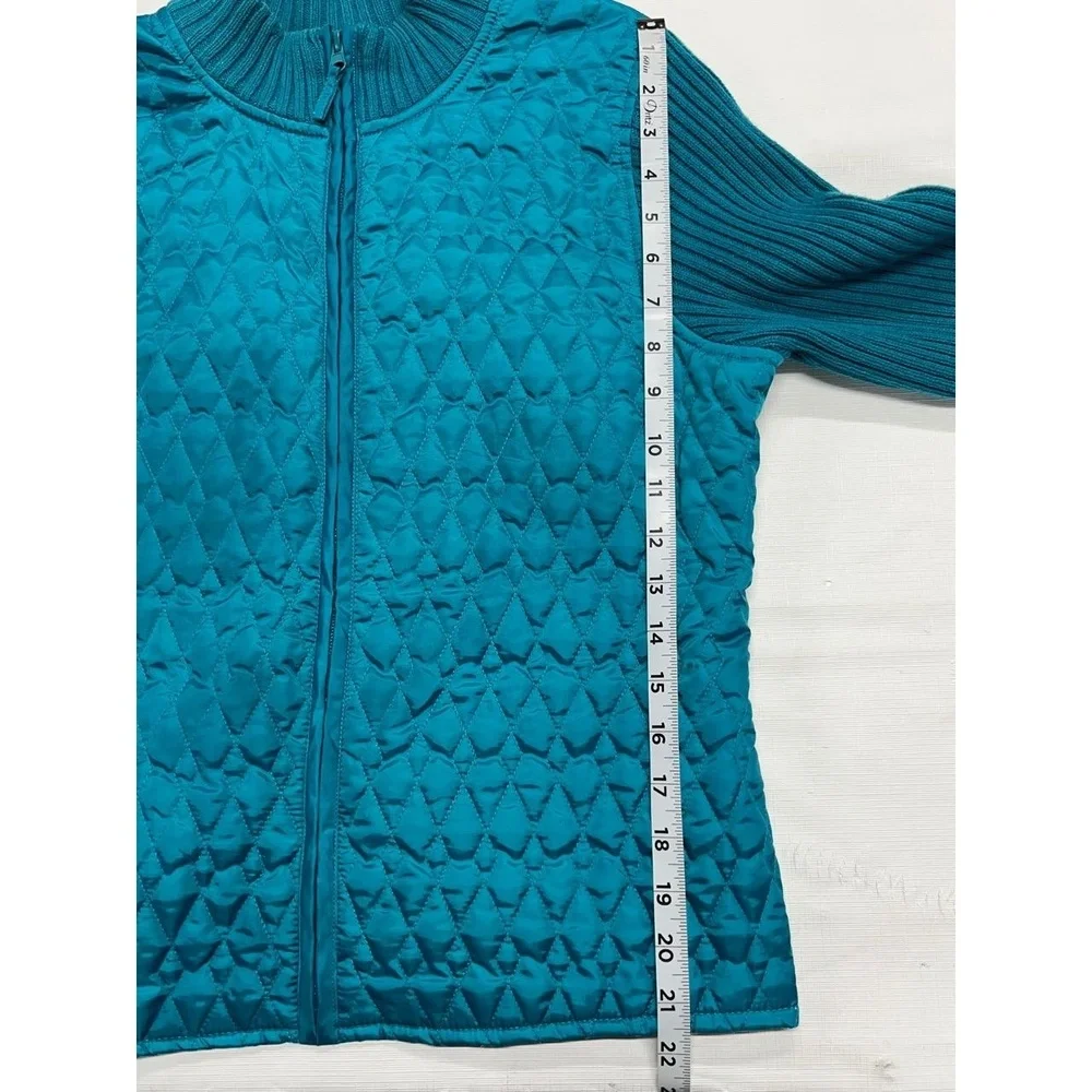 Vintage For Cynthia Petite Women's Teal Quilted Knit‎ Zip Sweater Jacket Size PL